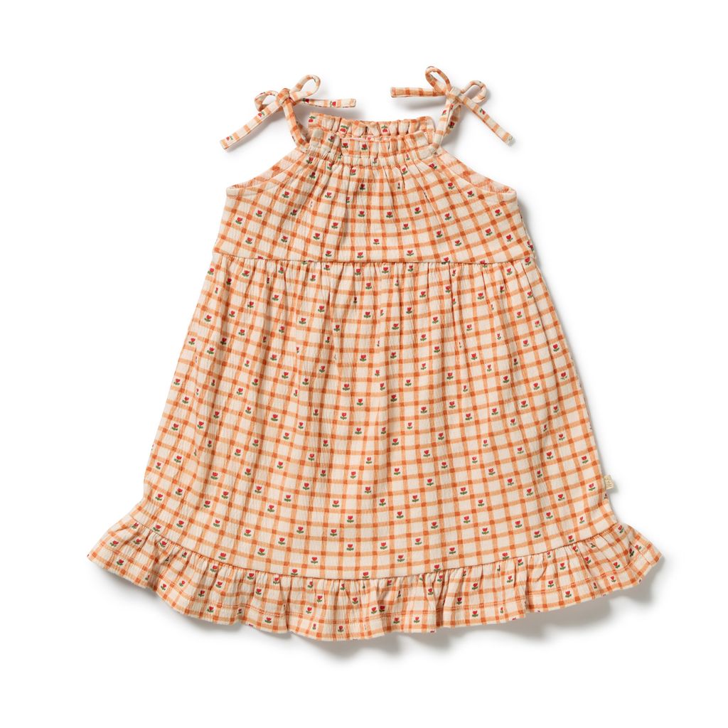 Checkerberry Organic Crinkle Ruffle Dress