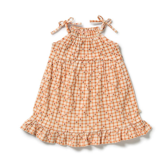Checkerberry Organic Crinkle Ruffle Dress