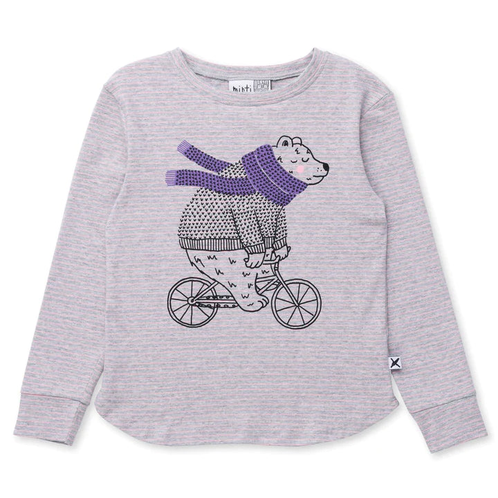 Biking Bear Tee - Grey/Ballet Stripe