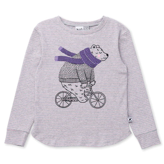 Biking Bear Tee - Grey/Ballet Stripe