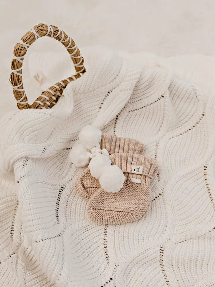 Baby Knit Booties - Biscotti Poms