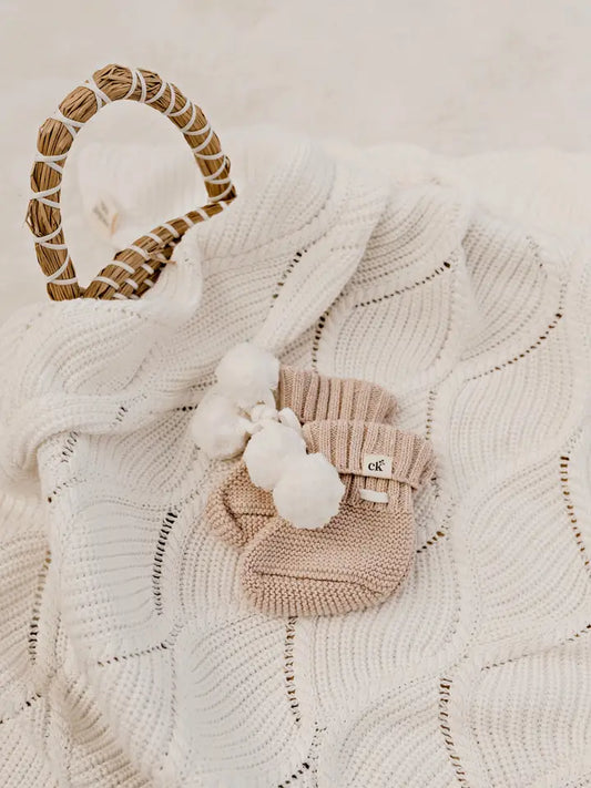 Baby Knit Booties - Biscotti Poms