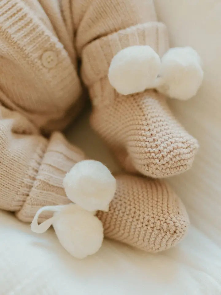 Baby Knit Booties - Biscotti Poms