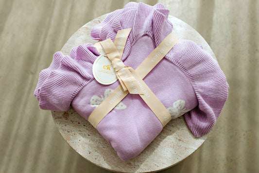 Reversible Knit Blanket - Lavender Butterflies