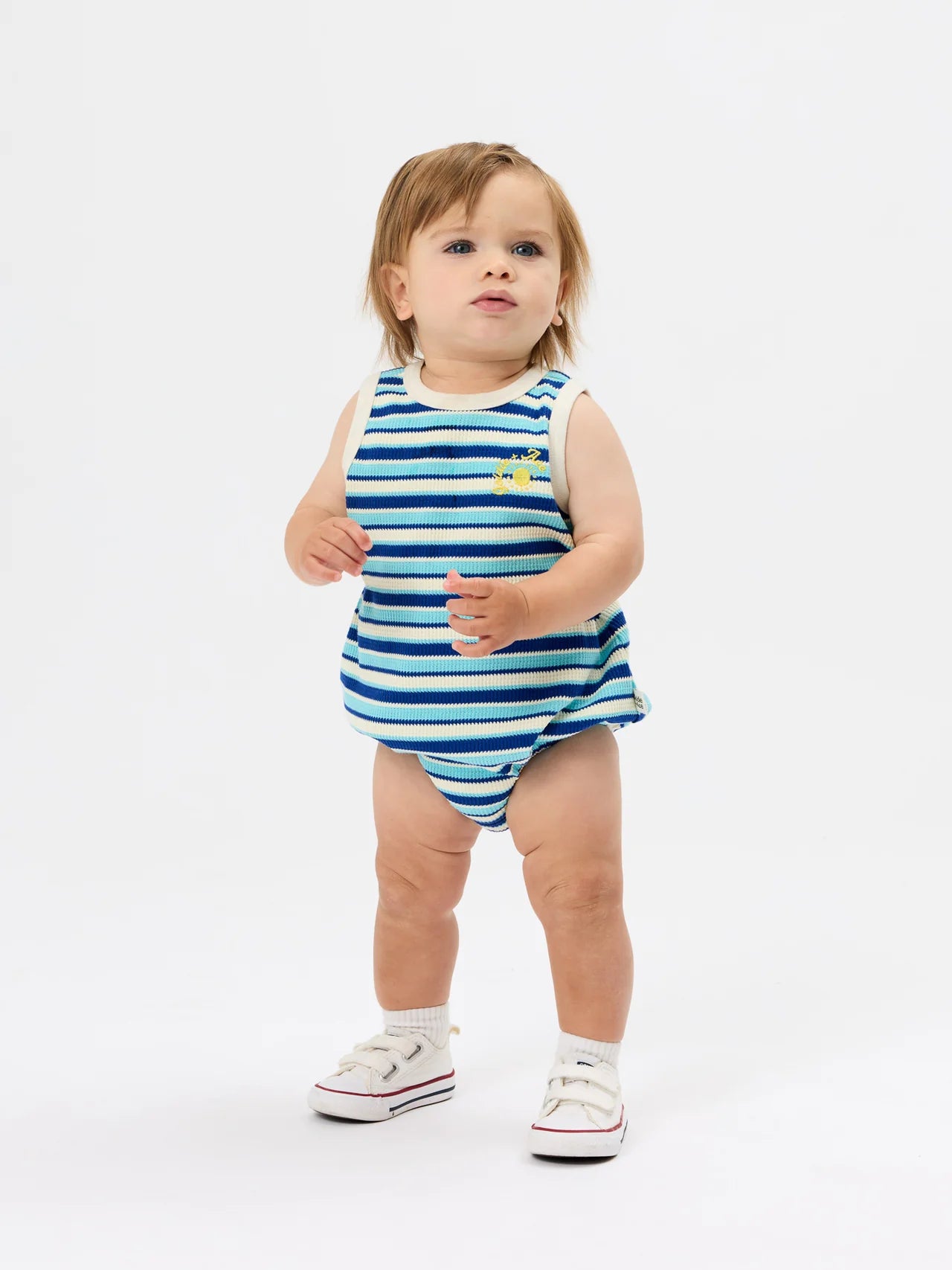 Waffle Bubble Romper Blue