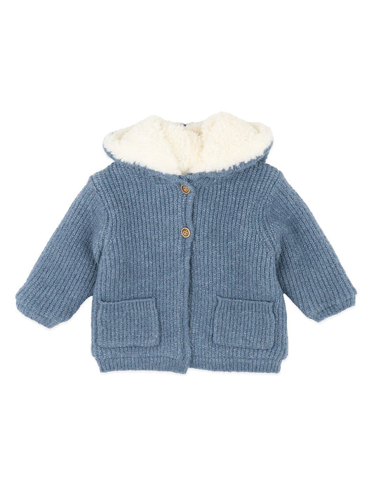 Blue Marl Knitted Hooded Jacket