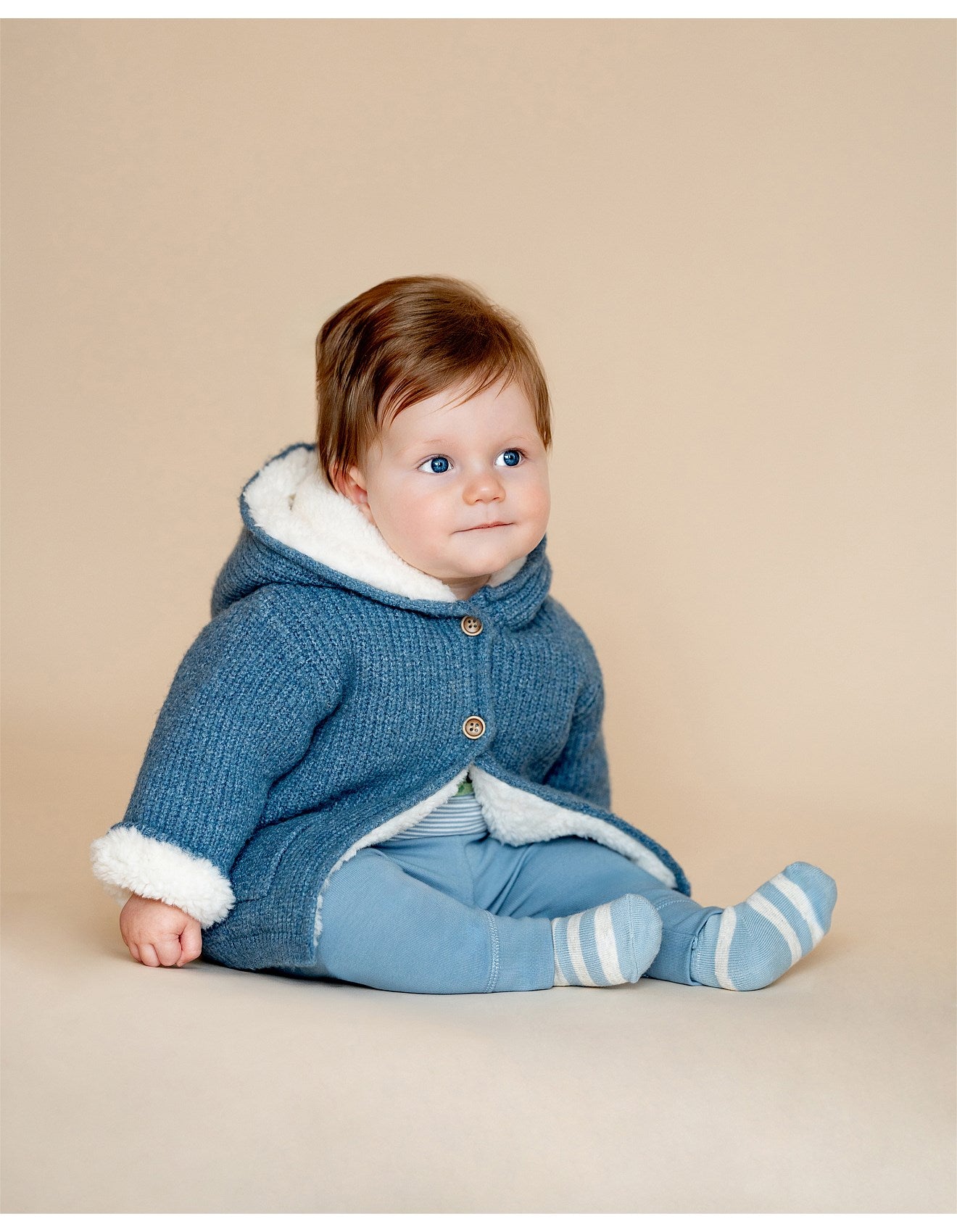 Blue Marl Knitted Hooded Jacket