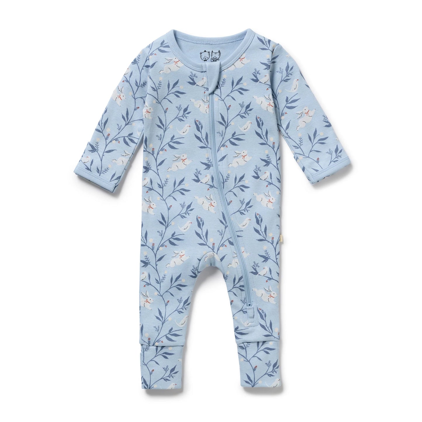 Organic Zipsuit with Feet - Bunny Whistle