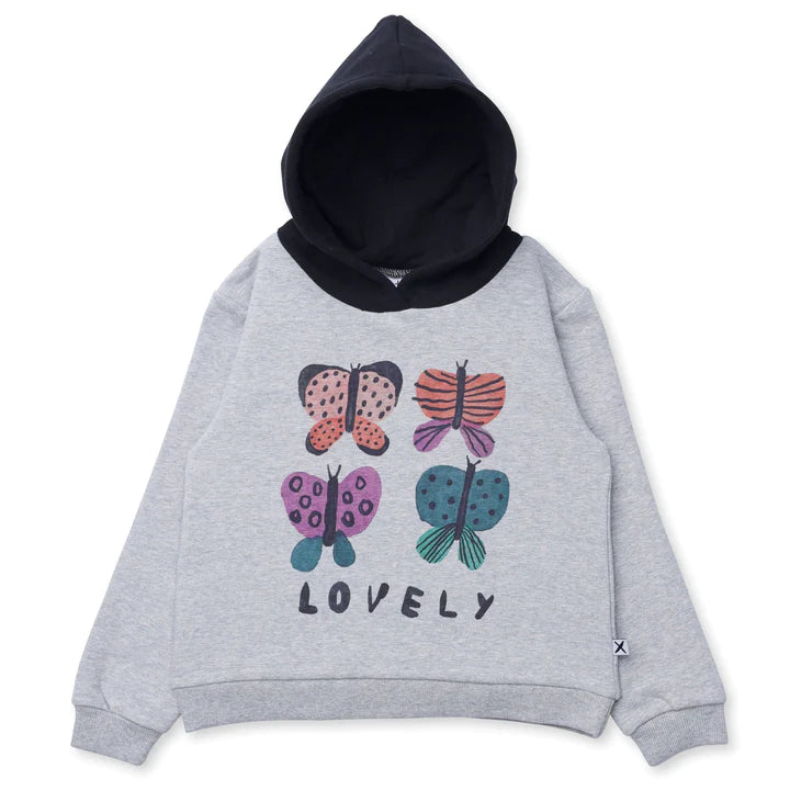 Lovely Butterflies Furry Hood - Grey Marle/Black
