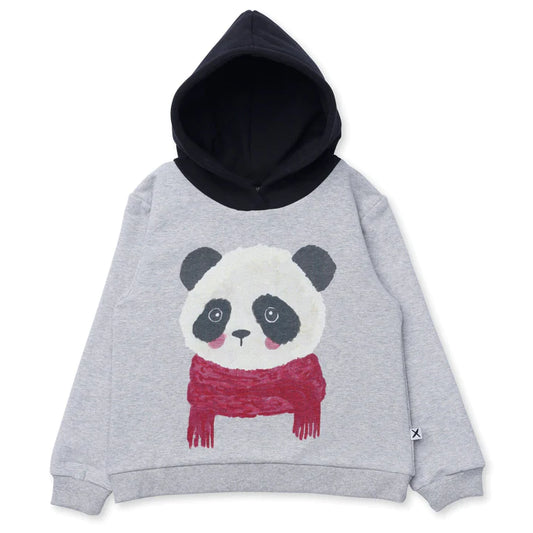 Cosy Panda Furry Hood - Grey Marle/Black