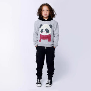 Cosy Panda Furry Hood - Grey Marle/Black