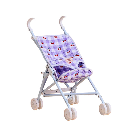 Tiny Harlow Folding Dolls Stroller - Lilac Gingham Cherry