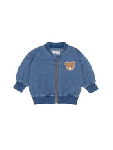 Load image into Gallery viewer, Hux Bear Knit Denim Bomber Jacket
