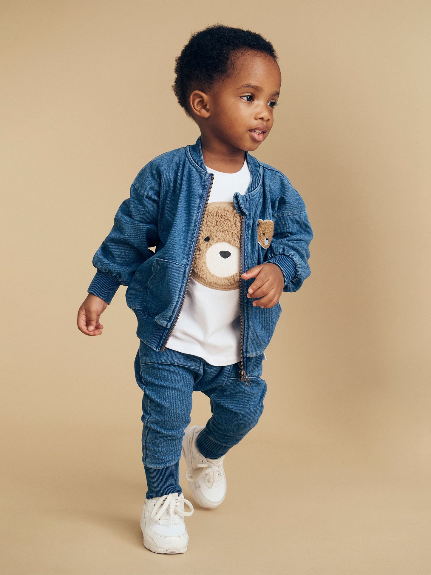 Hux Bear Knit Denim Bomber Jacket