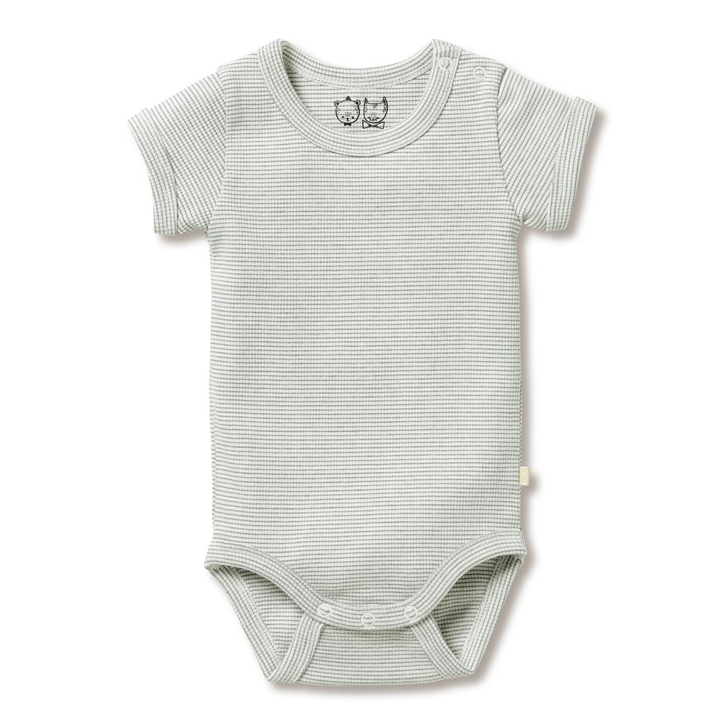 Organic Stripe Rib Bodysuit - Fern
