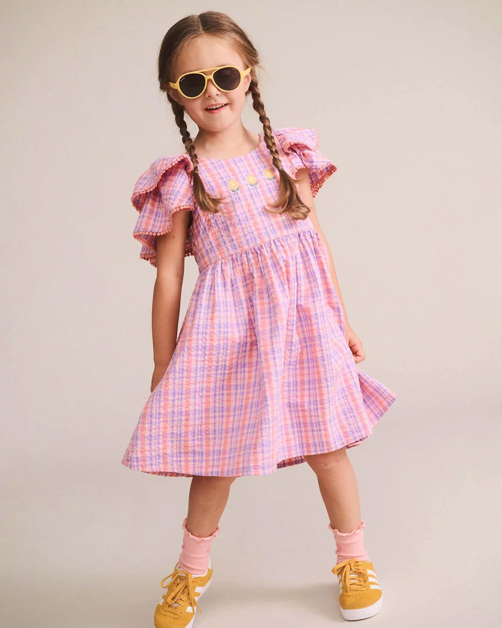 Floral Emb Tropical Check Dress