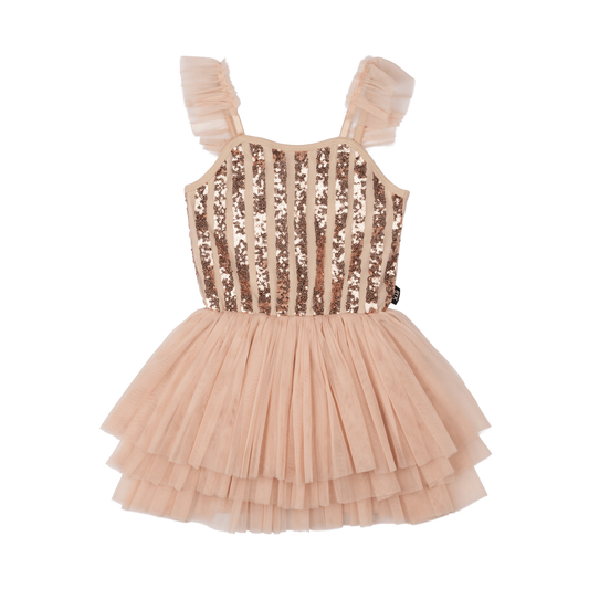 Gold Stripe Sequin Tulle Leotard Dress
