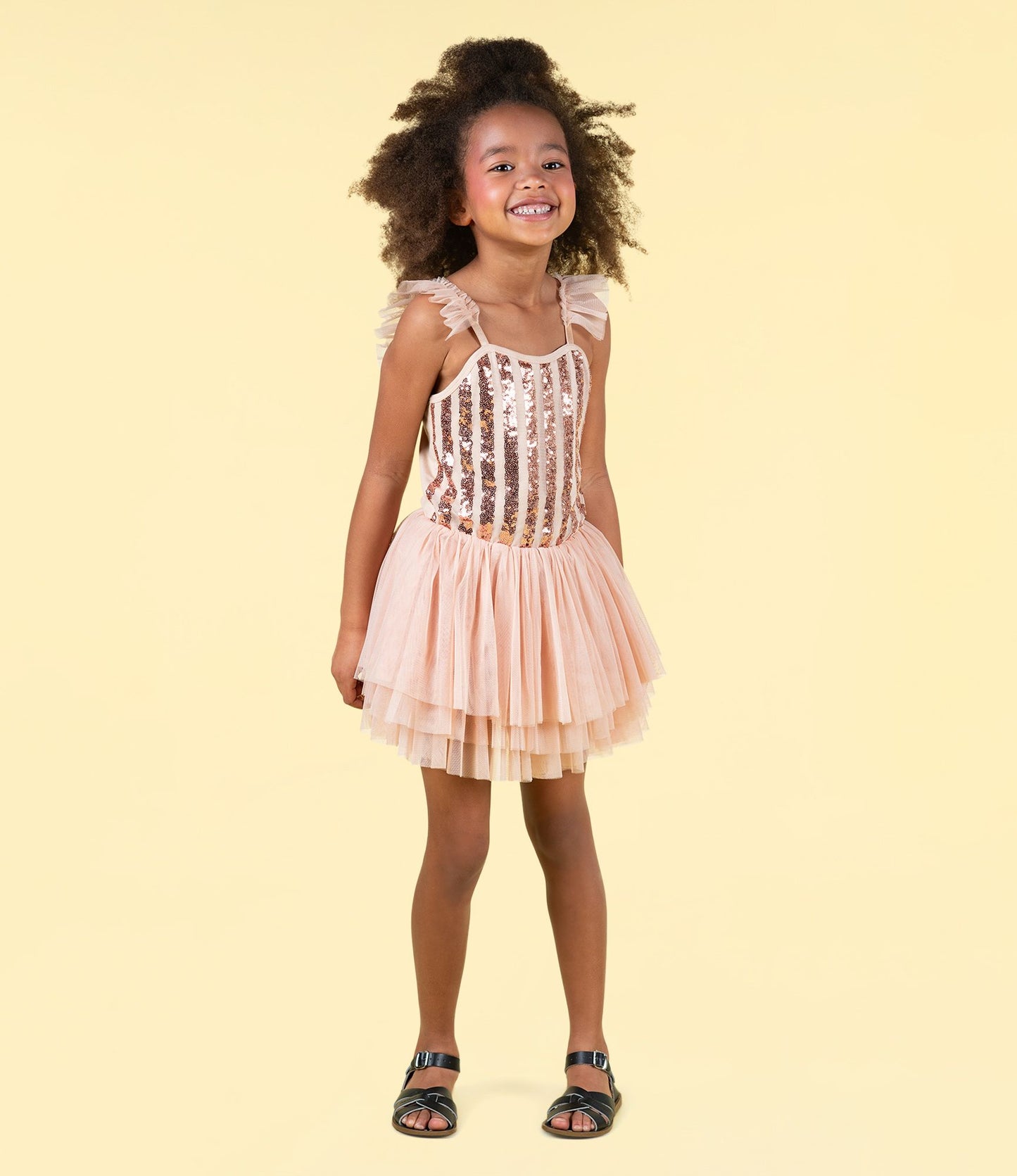 Gold Stripe Sequin Tulle Leotard Dress