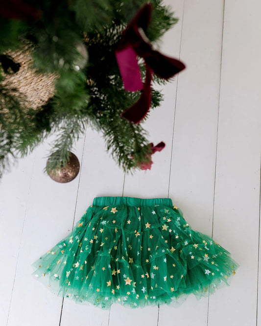Classic Christmas Tulle Skirt - Green Stars