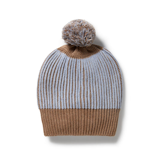 Coco Blue Speckle Organic Knitted Ribbed Hat