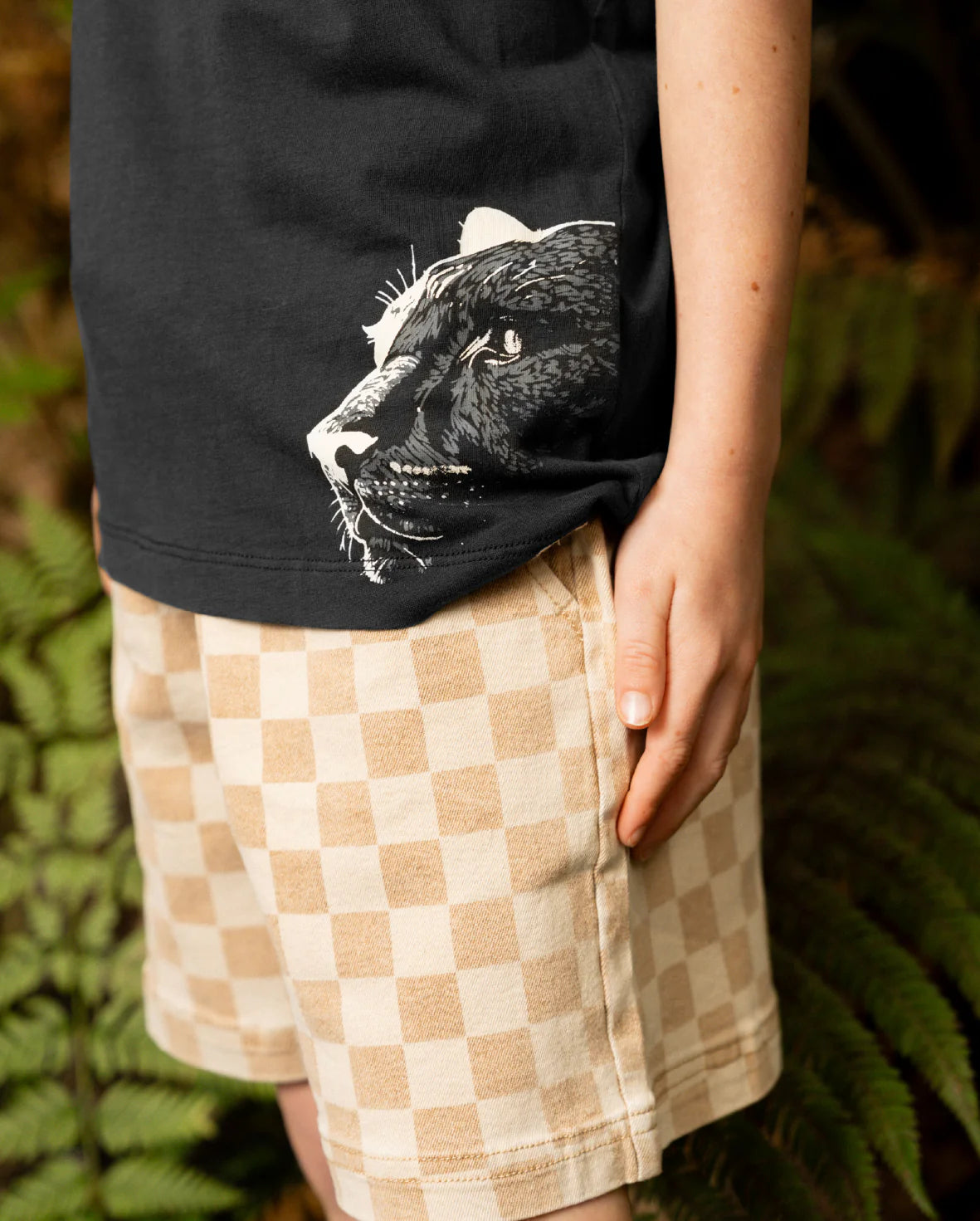 Latte Checker Denim Shorts