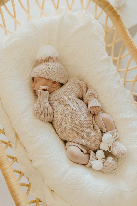 Little Love Knit Romper - Biscotti