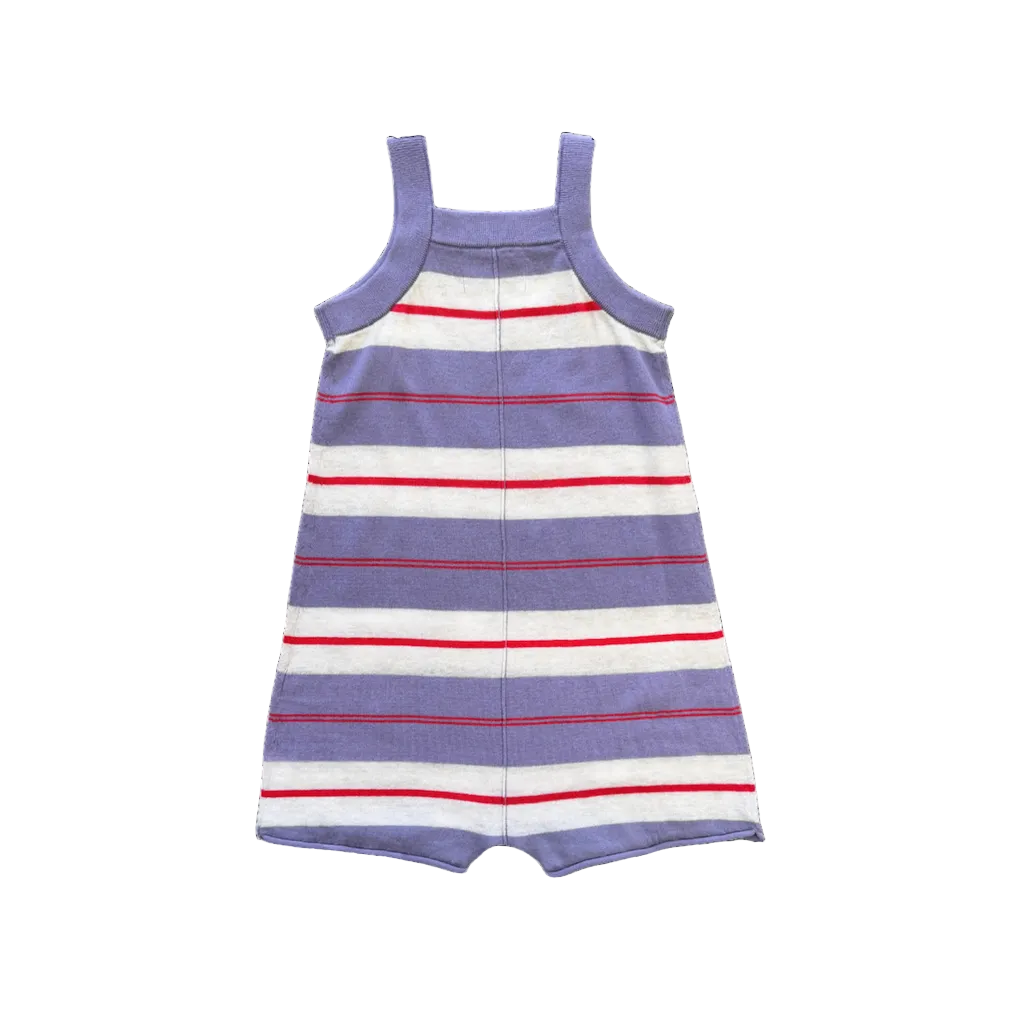 Organic Knitted Club Stripe Romper - Mauve
