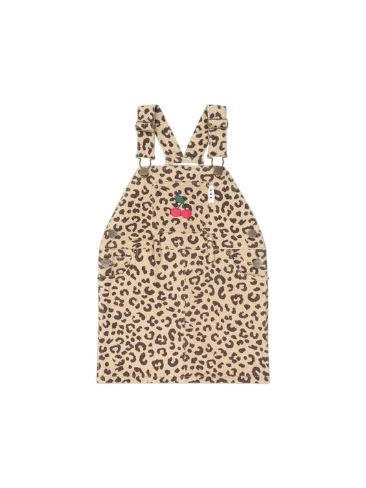 Very Cherry Leopard Print Denim Pinafore