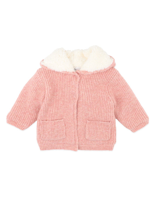 Pink Marl Knitted Hooded Jacket