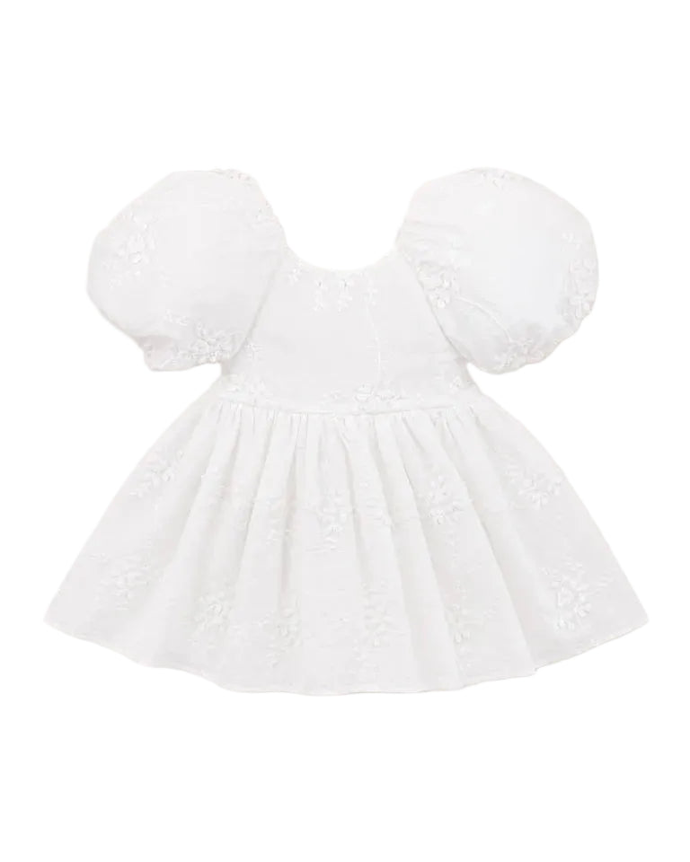 Puff Sleeve 3D Floral Embroidered Dress