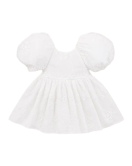 Puff Sleeve 3D Floral Embroidered Dress