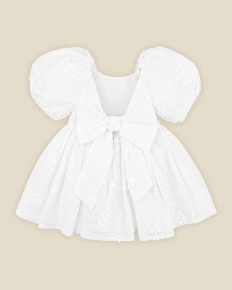 Puff Sleeve 3D Floral Embroidered Dress