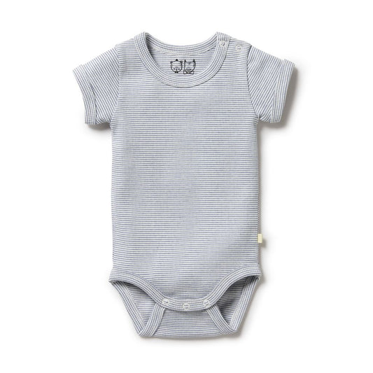 Organic Stripe Rib Bodysuit - Rain Drop
