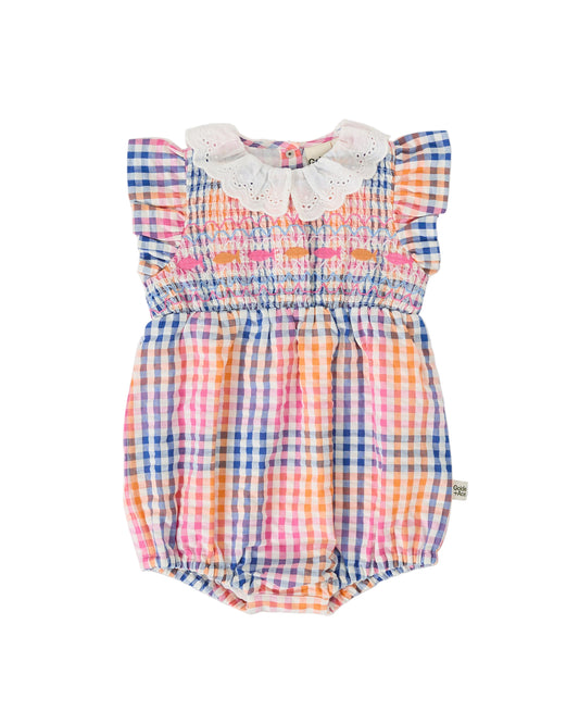 Rainbow Gingham Lani Smocked Romper