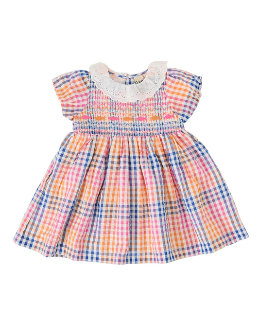 Rainbow Gingham Flo Smocked Dress