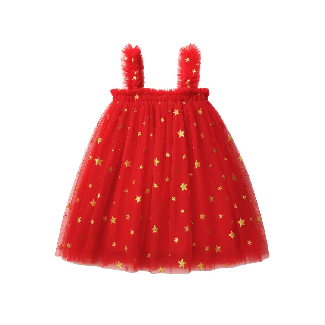 Classic Christmas Tulle Dress - Red Stars