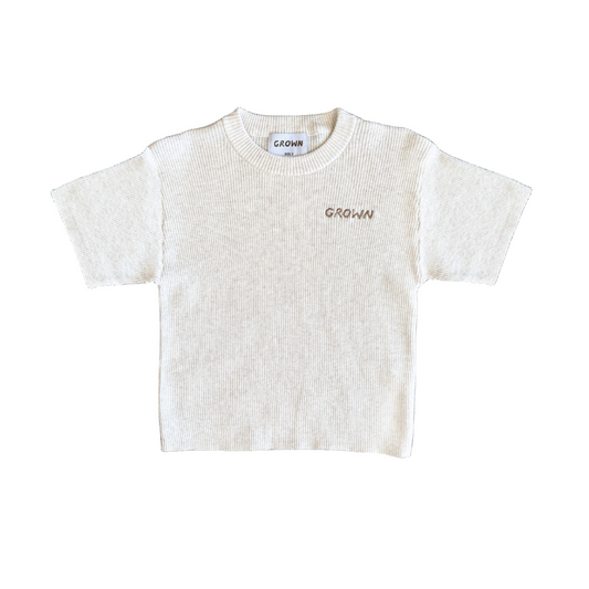 Organic Ribbed Knitted Logo Tee - Coconut