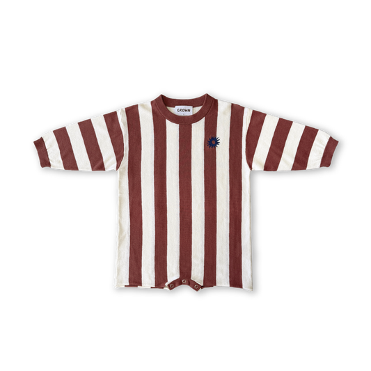 Organic Knitted Stripe Romper - Maroon