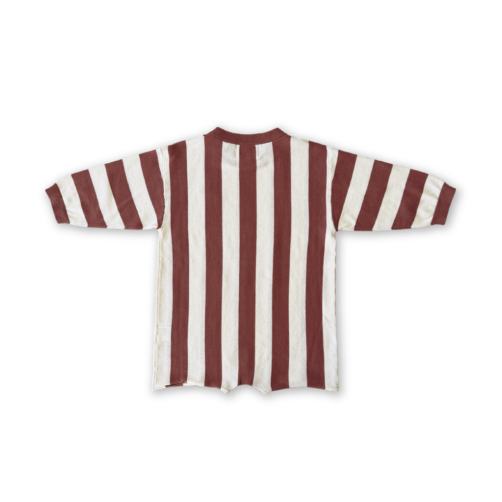 Organic Knitted Stripe Romper - Maroon