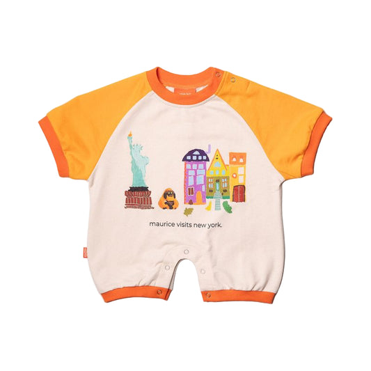 Romper - Tangerine & Off White