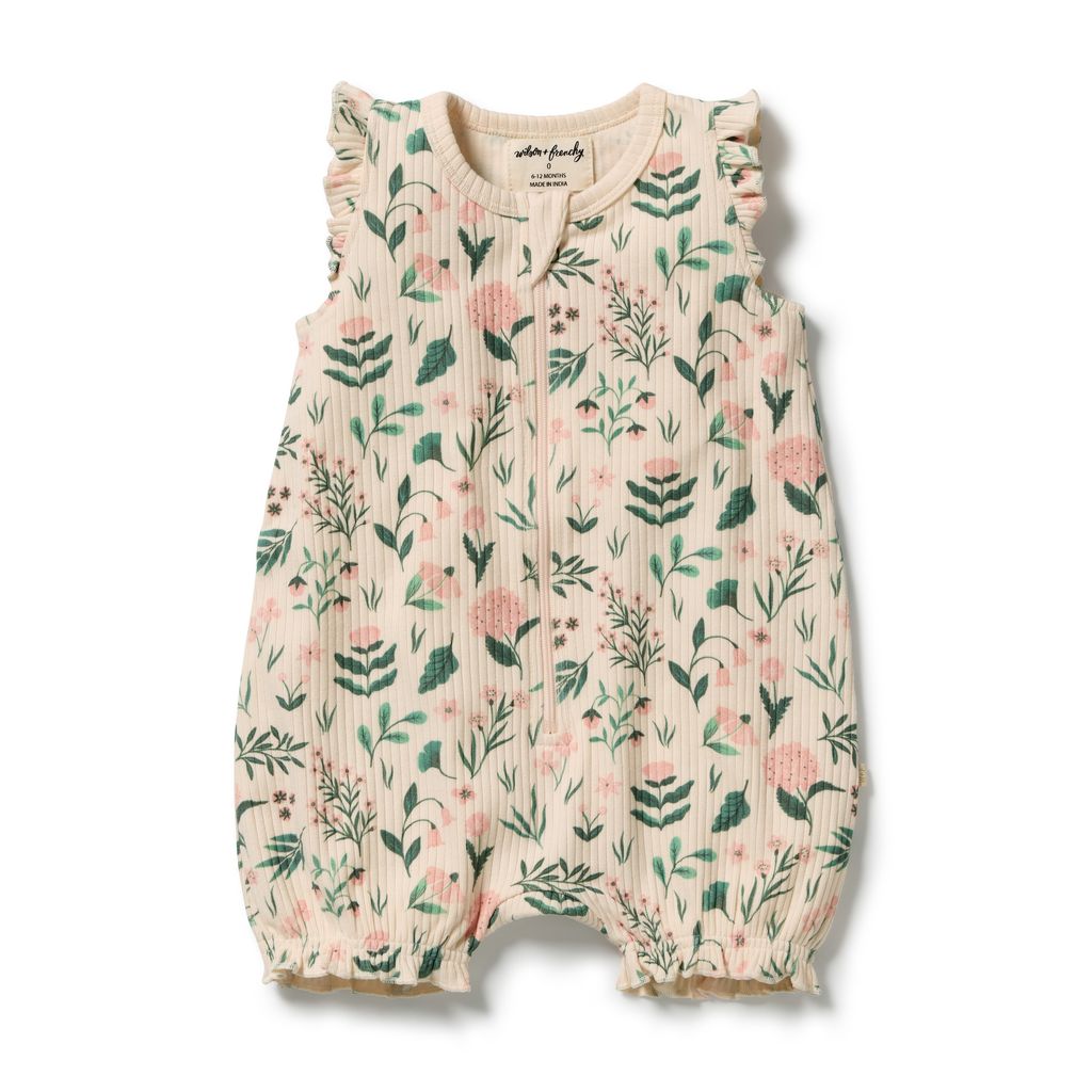 Sweet Bloom Organic Ruffle Zipsuit
