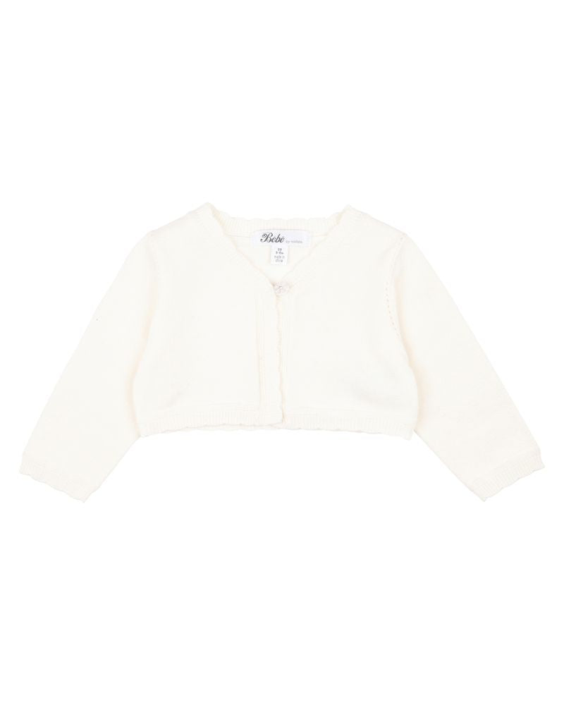 Scalloped Edge Knitted Cardigan - Ivory