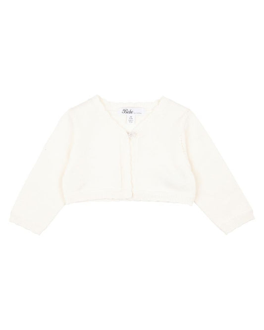 Scalloped Edge Knitted Cardigan - Ivory