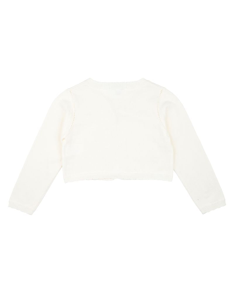 Scalloped Edge Knitted Cardigan - Ivory