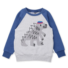 Load image into Gallery viewer, Sporty Dino Furry Crew - Grey Marle/Navy
