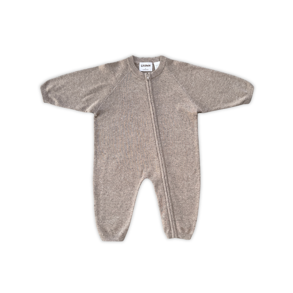 Organic Speckle Knit Zipper Starsuit - Oatmilk