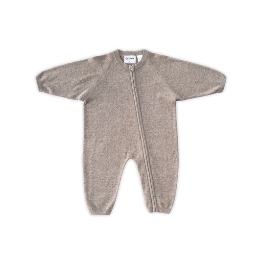 Organic Speckle Knit Zipper Starsuit - Oatmilk