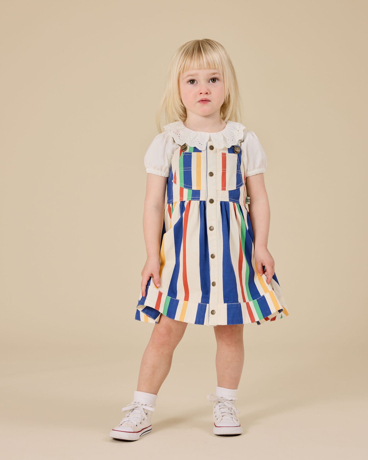 90's Bold Stripe Heidi Denim Pinafore Dress
