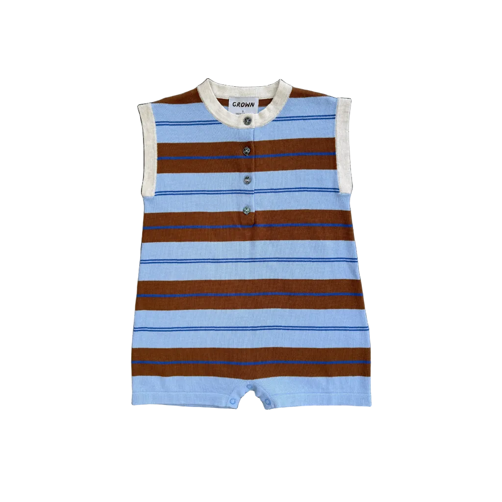 Organic Knitted Club Stripe Button-Up Romper