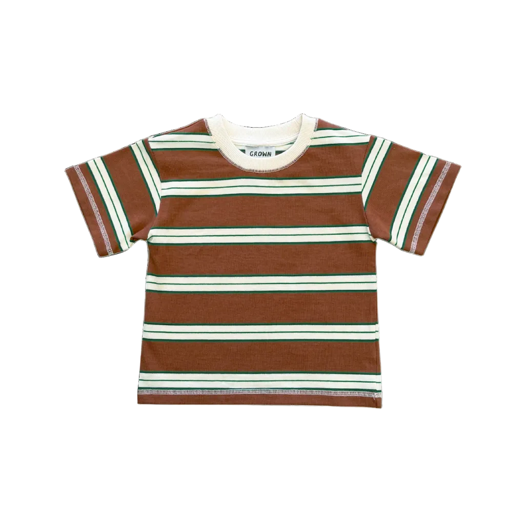 Cotton Sports Stripe Tee - Acorn